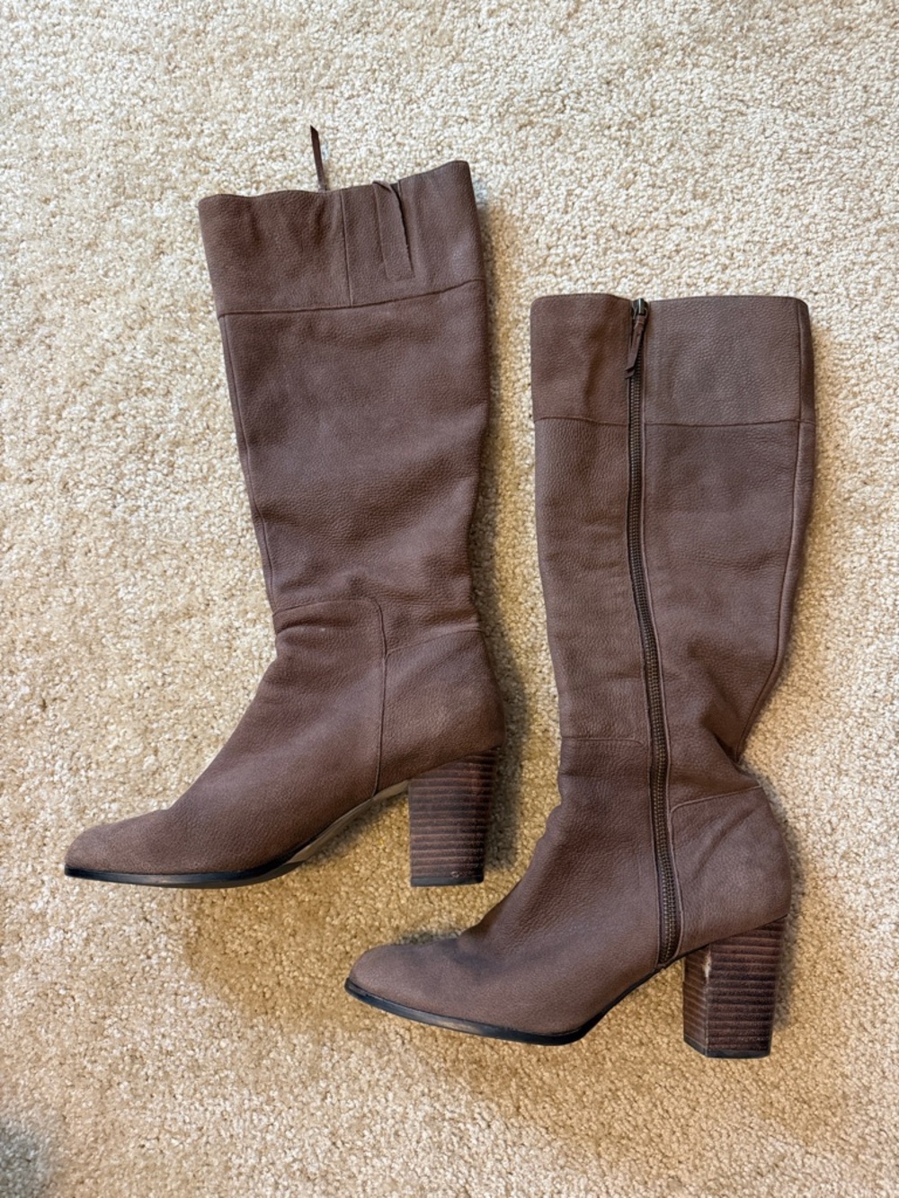 Cole Haan Brown Leather Mid-Calf Block Heel Boots